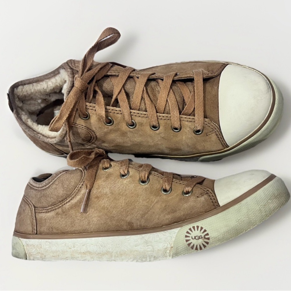 UGG Australia Women’s Chestnut Suede Low Top Sneakers Shearling Lined Size 10